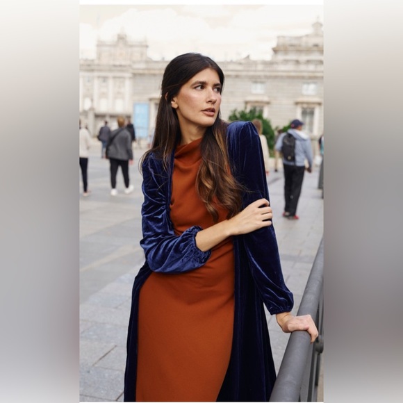 UMGEE Navy Blue Velvet Shirt Dress Duster Large - Picture 13 of 13